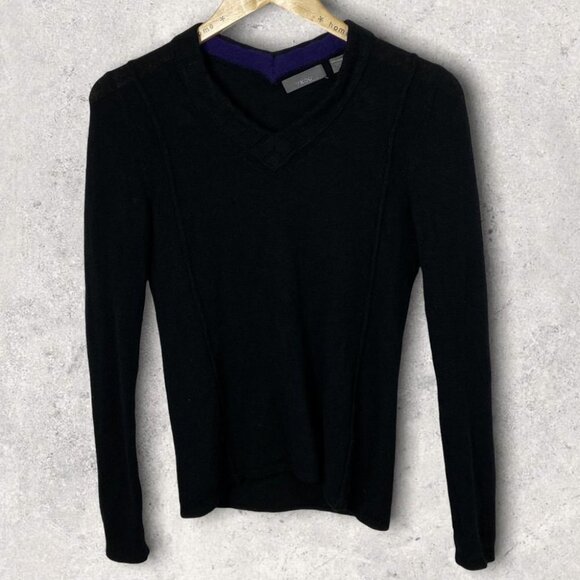 Vkoo 100% Cashmere Knit Sweater‎ V-Neck Black Size P or XS Long Sleeves Pullover - Picture 2 of 12